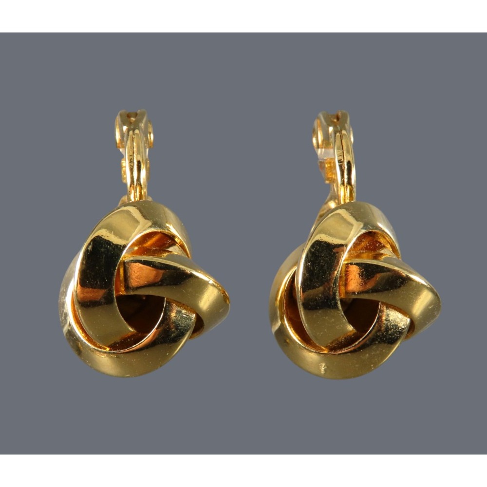 Vintage MONET CLIP ON EARRINGS Gold Tone Knot Three Ring LOVE KNOT STYLE Small